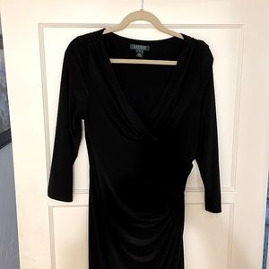Ralph Lauren timeless black wrap/style dress size 14.Great for a cocktail party.